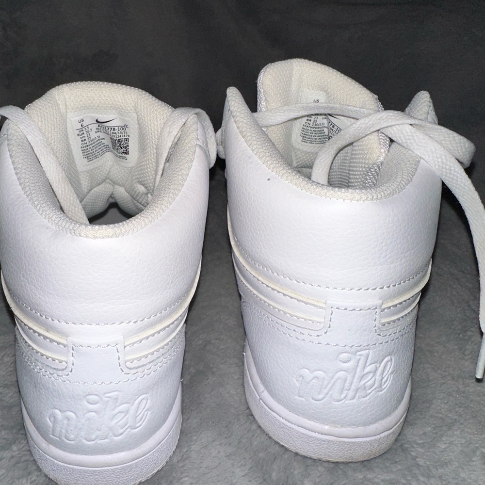 Nike white high top sneakers, size 6